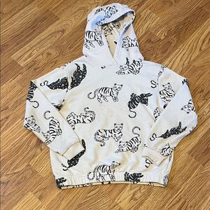 H&M Cream Hoodie with Black Tiger pattern